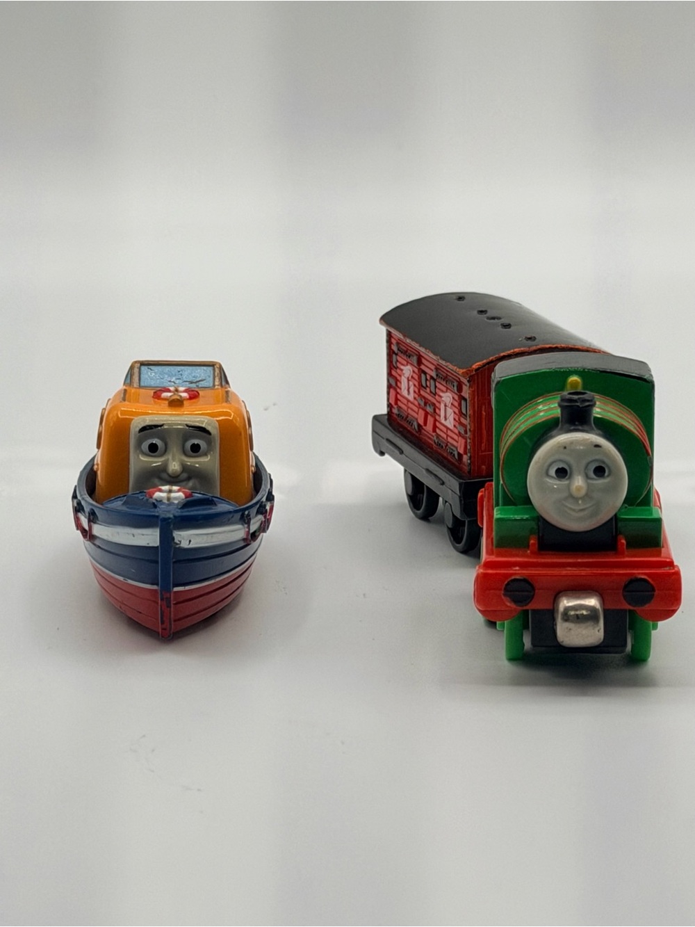 Thomas & Friends Green and Red Train Engine with Blue, Orange and Red Boat
